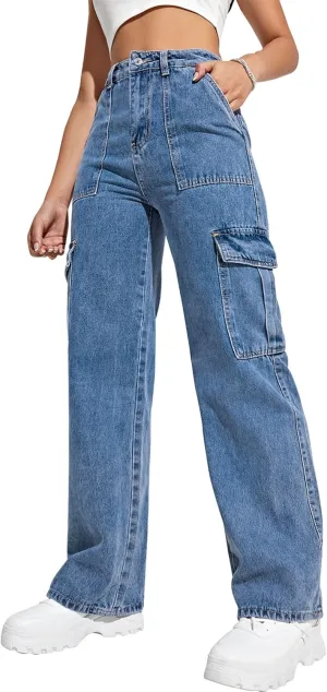 Women's Cargo Pants High Waisted Baggy Cargo Jeans Straight Leg Y2K Streetwear Trousers 6 Pockets for Women Teen Girl.