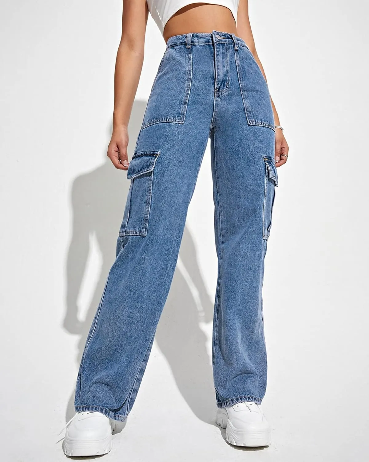 Women's Cargo Pants High Waisted Baggy Cargo Jeans Straight Leg Y2K Streetwear Trousers 6 Pockets for Women Teen Girl.