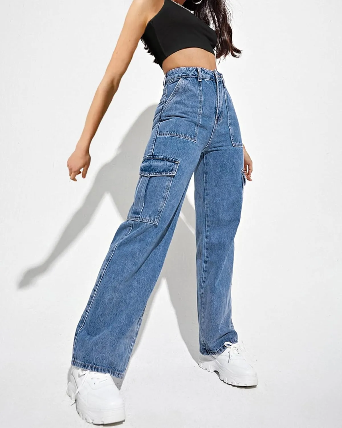 Women's Cargo Pants High Waisted Baggy Cargo Jeans Straight Leg Y2K Streetwear Trousers 6 Pockets for Women Teen Girl.