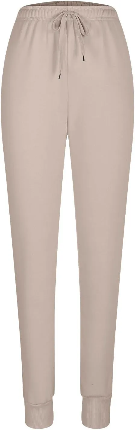 Womens Casual High Waist Trousers Elastic Waist Drawstring Long Pants Solid Color Sweatpants with Multi-Pockets