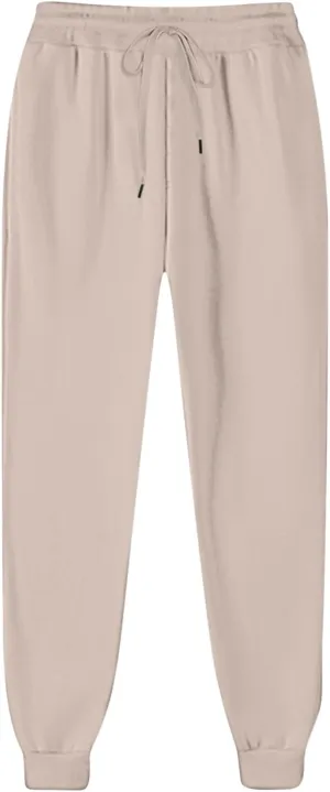 Womens Casual High Waist Trousers Elastic Waist Drawstring Long Pants Solid Color Sweatpants with Multi-Pockets