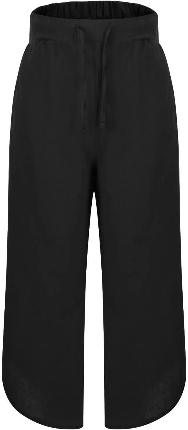 Womens Casual Linen High Waist Pants Drawstring Loose Fit Pants Trousers with Side Pockets