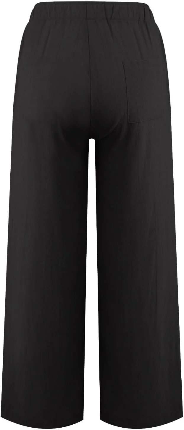 Womens Casual Linen High Waist Pants Drawstring Loose Fit Summer Pants Trousers with Side Pockets