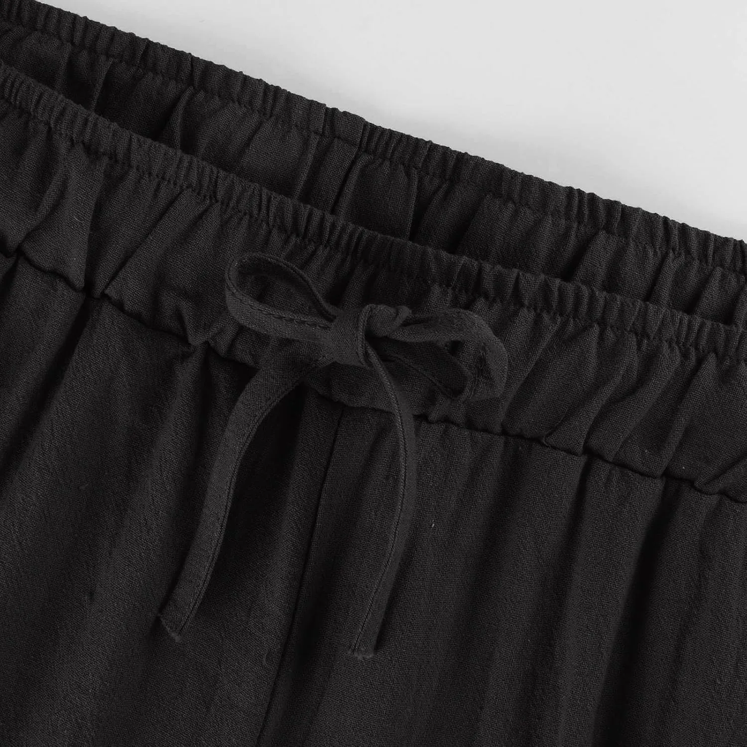 Womens Casual Linen High Waist Pants Drawstring Loose Fit Summer Pants Trousers with Side Pockets