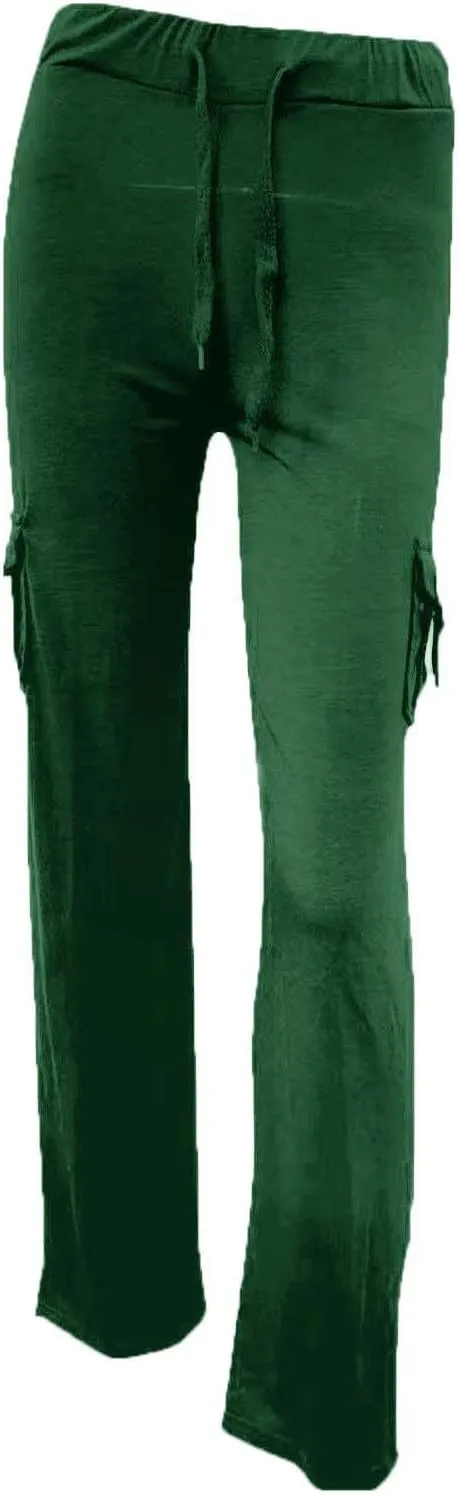 Women's Casual Pants Stretchy Wide Leg Fashion Pants Loose Retro Drawstring Long Straight Trousers with Pockets