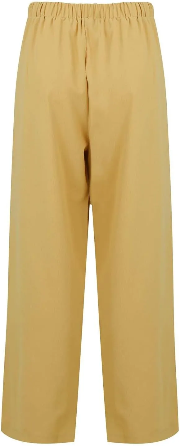 Women's Cotton Linen Pants Summer Wide Leg Casual Loose Drawstring High Waist Palazzo Trousers Pants Tie Knot Lounge