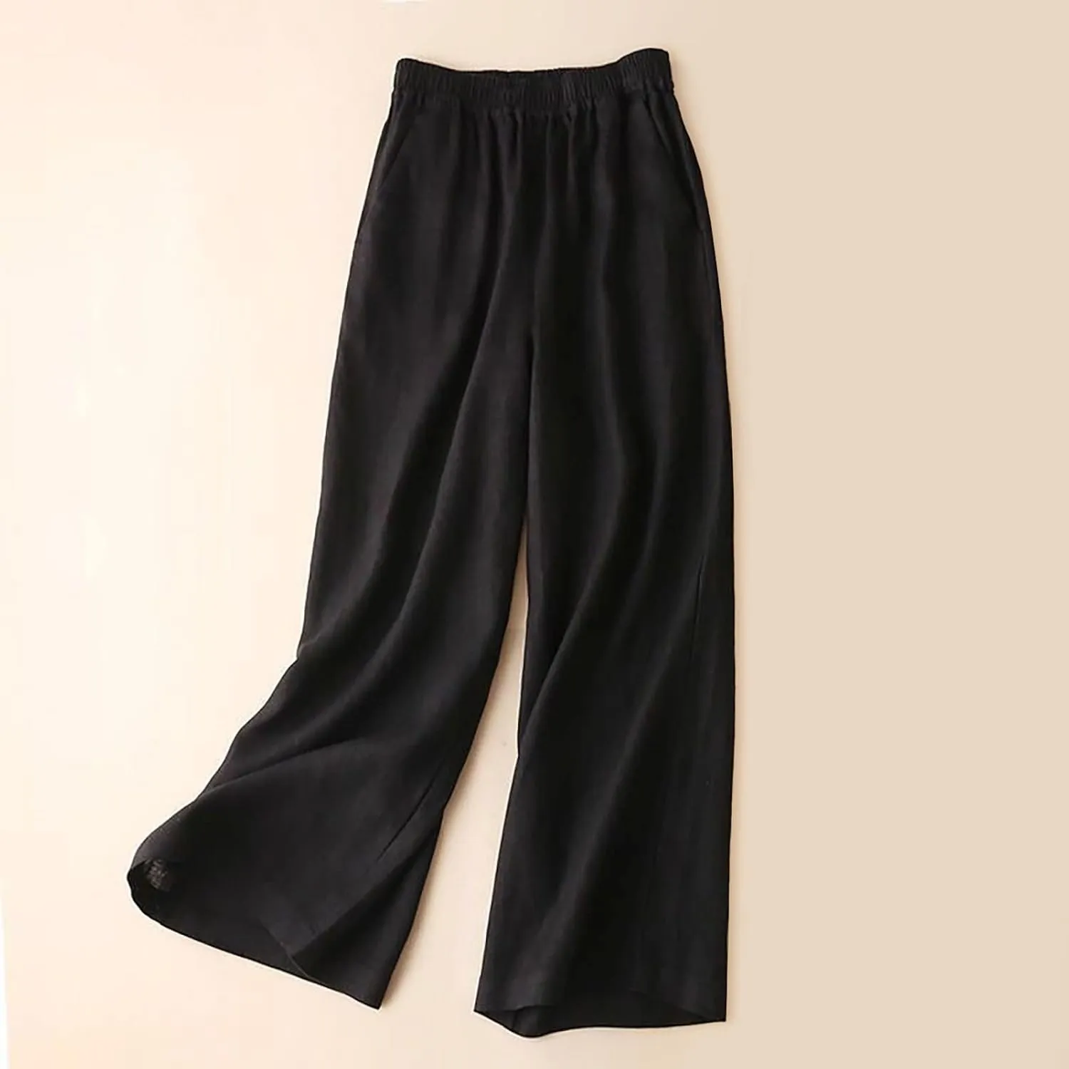 Women's Cotton Linen Summer Boho Palazzo Lounge Pants Elastic Waist Baggy Stretchy Slim Fit Trouser Vacation