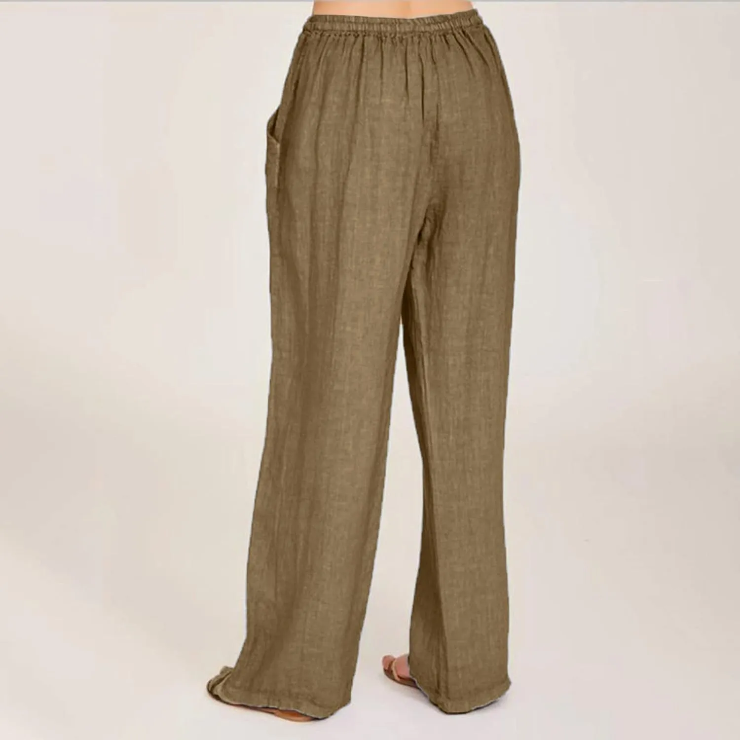Womens Cotton Linen Summer Striped Pants High Waist Bootcut Slim Fit Trousers Trendy
