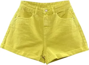 Womens Denim Shorts A-Line Pants Jean Short Solid Color High Waisted Button Pant