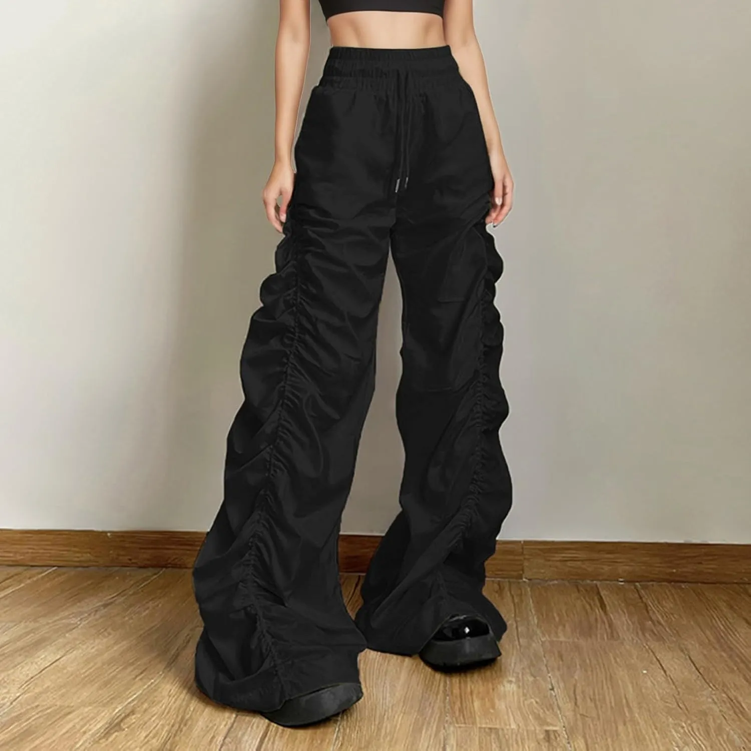 Women's Fleece Lined Pants Winter Athletic Hiking Jeans with Pockets Barrel Pants Elastic Waist