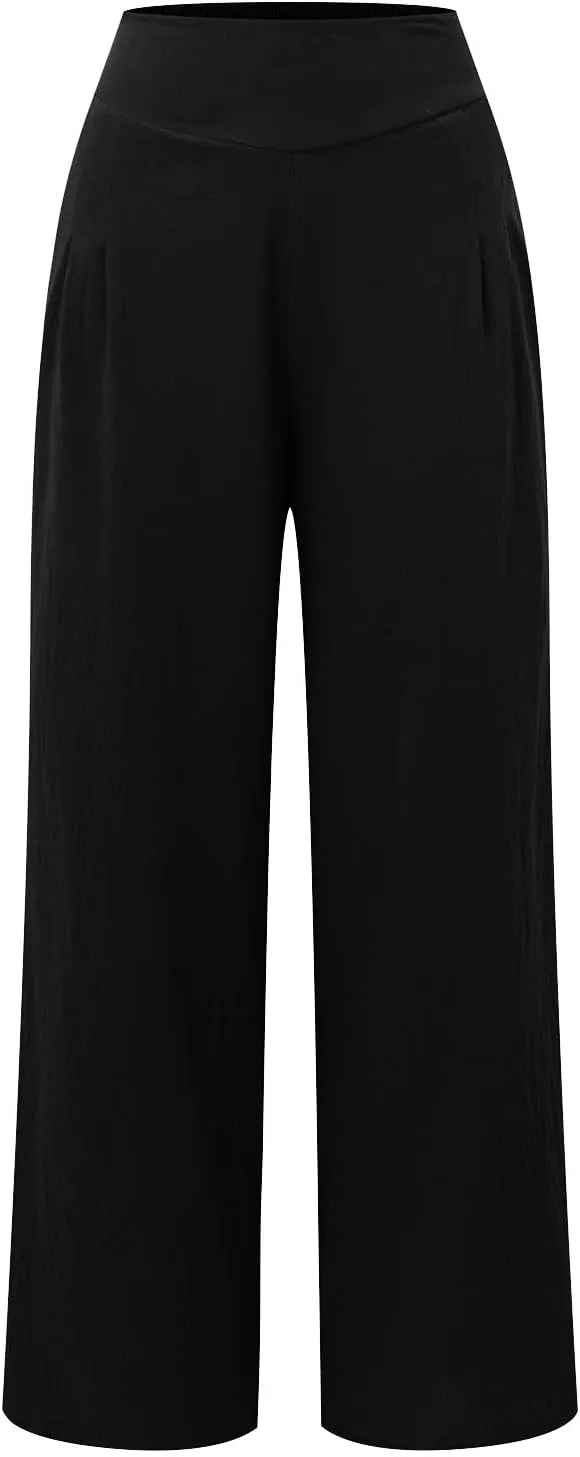 Women's Fleece Lined Pants Winter Colorful Beach Palazzo with Pockets Straight Leg Flare Leggings