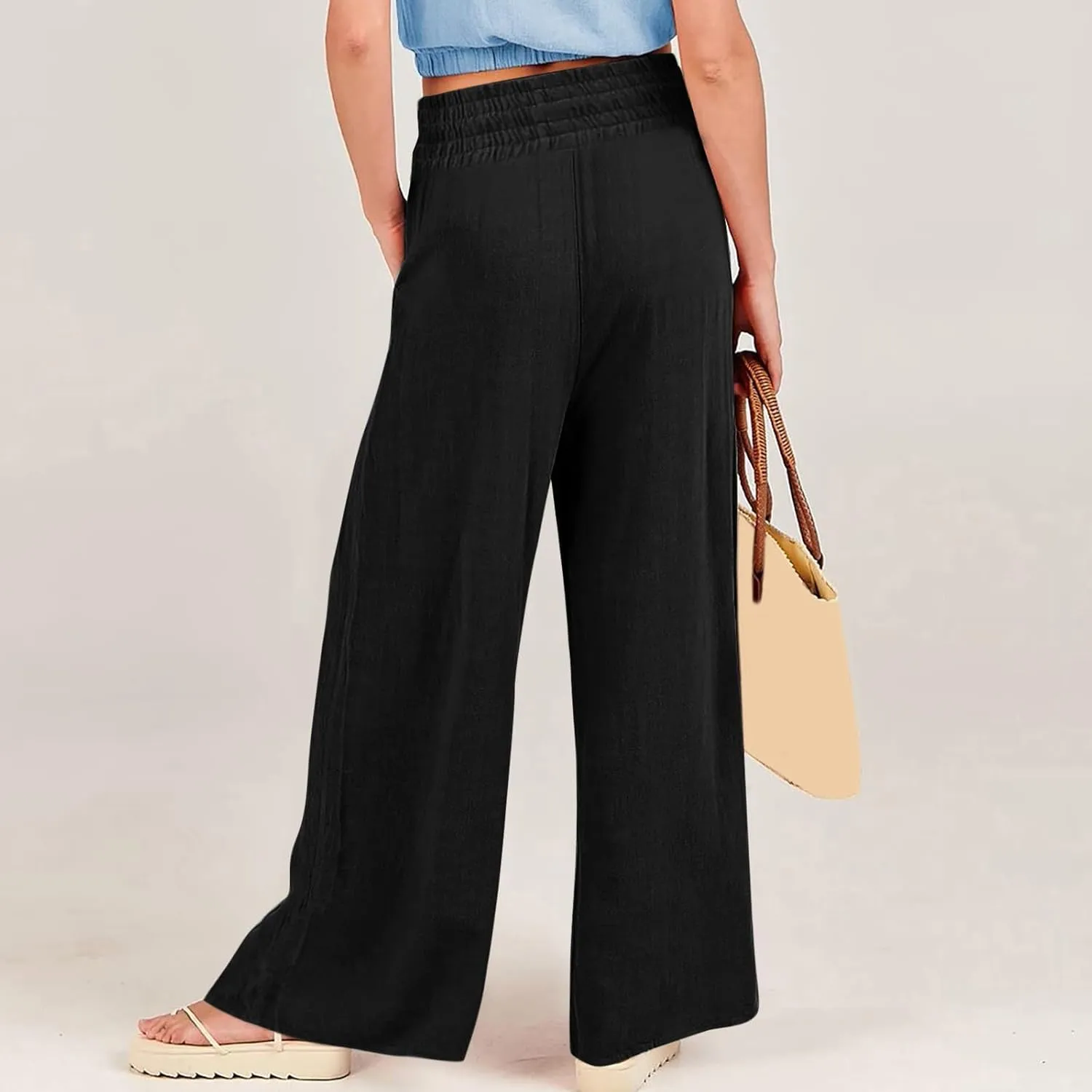 Women's Fleece Lined Pants Winter Colorful Beach Palazzo with Pockets Straight Leg Flare Leggings