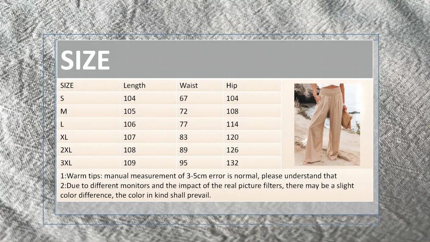 Women's High Waist Linen Pants with Pockets Casual Wide Leg Palazzo Lounge Yoga Pant Cotton Boho Flare Loose Flowy Trousers
