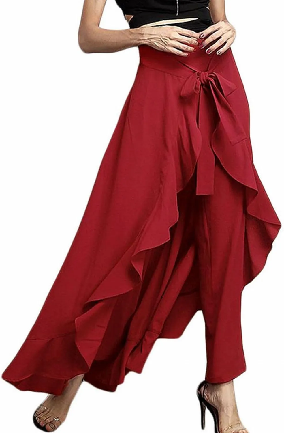 Women's High Waist Wide Leg Pants Trousers Chiffon Pants High Split Flowy Breathable Palazzo Pants Elegant Beach