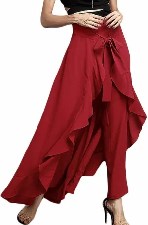 Women's High Waist Wide Leg Pants Trousers Chiffon Pants High Split Flowy Breathable Palazzo Pants Elegant Beach