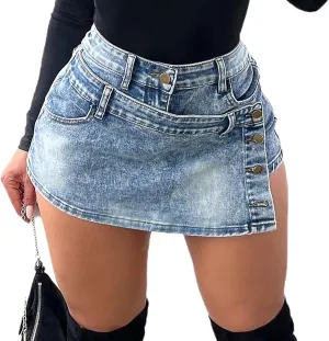 Women's High Waisted Denim Shorts Summer Sexy Asymmetrical Mini Jean Skirt