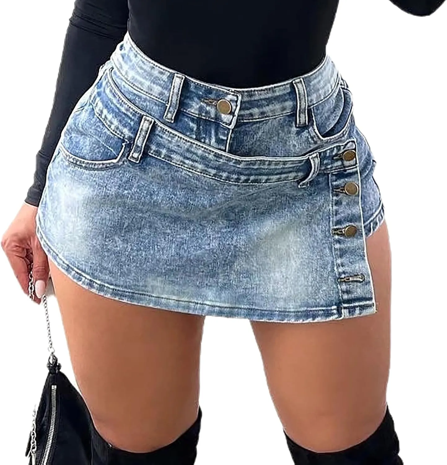 Women's High Waisted Denim Shorts Summer Sexy Asymmetrical Mini Jean Skirt