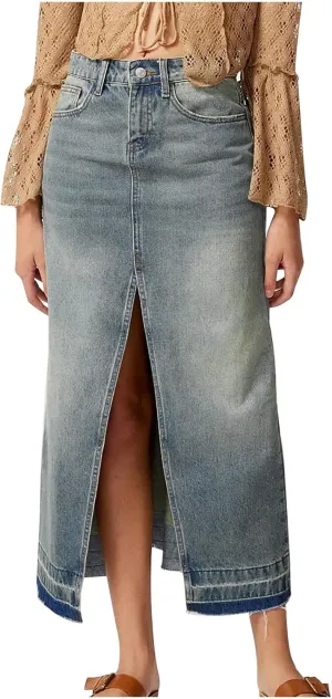 Women's High Waisted Denim Skirt Button Fly Split Hem Thigh Maxi Skirts Elegant Midi A Line Bodycon Denim Jean Skirt