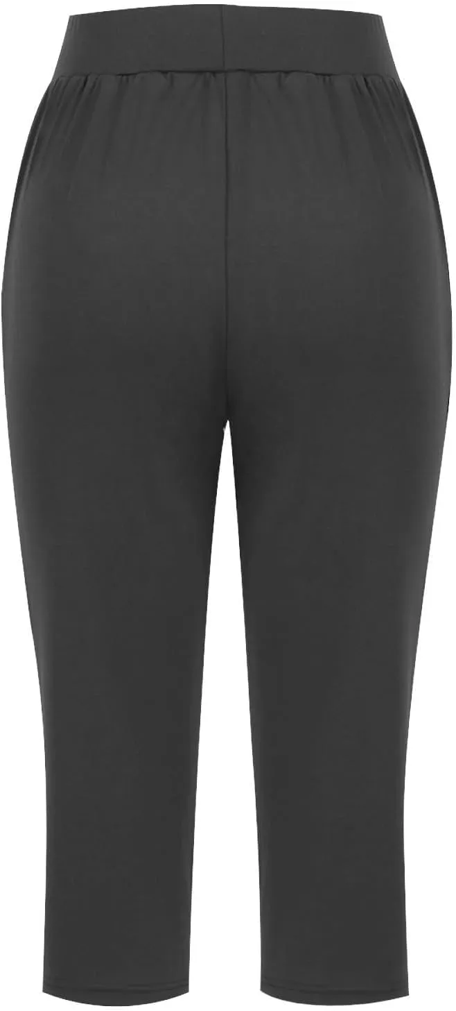 Womens Hiking Pants Elastic Waist Petite Short Summer Capri Pants for Women Stretch Cargo Loose Capris Linen Cotton