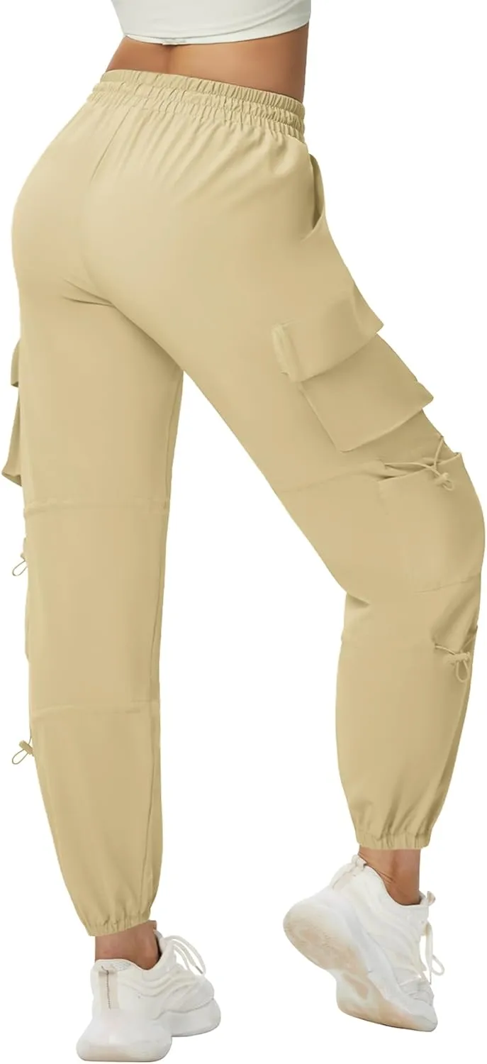Women's Lightweight Cargo Pants Quick Dry Joggers with 6 Pockets Elastic Waist and Water-Resistant Hiking Pants