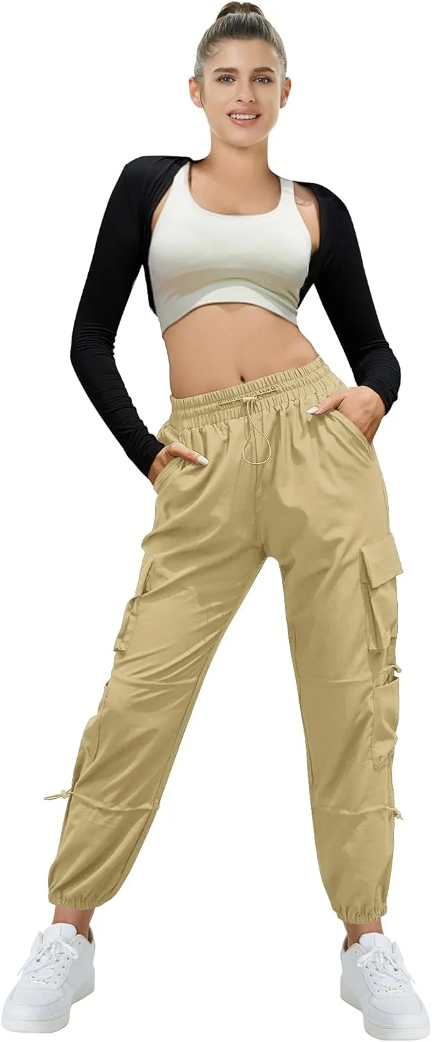 Women's Lightweight Cargo Pants Quick Dry Joggers with 6 Pockets Elastic Waist and Water-Resistant Hiking Pants