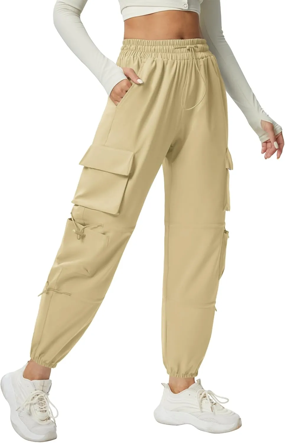 Women's Lightweight Cargo Pants Quick Dry Joggers with 6 Pockets Elastic Waist and Water-Resistant Hiking Pants