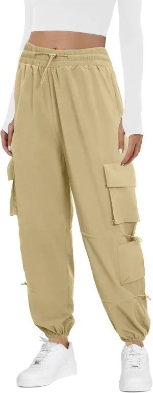 Women's Lightweight Cargo Pants Quick Dry Joggers with 6 Pockets Elastic Waist and Water-Resistant Hiking Pants