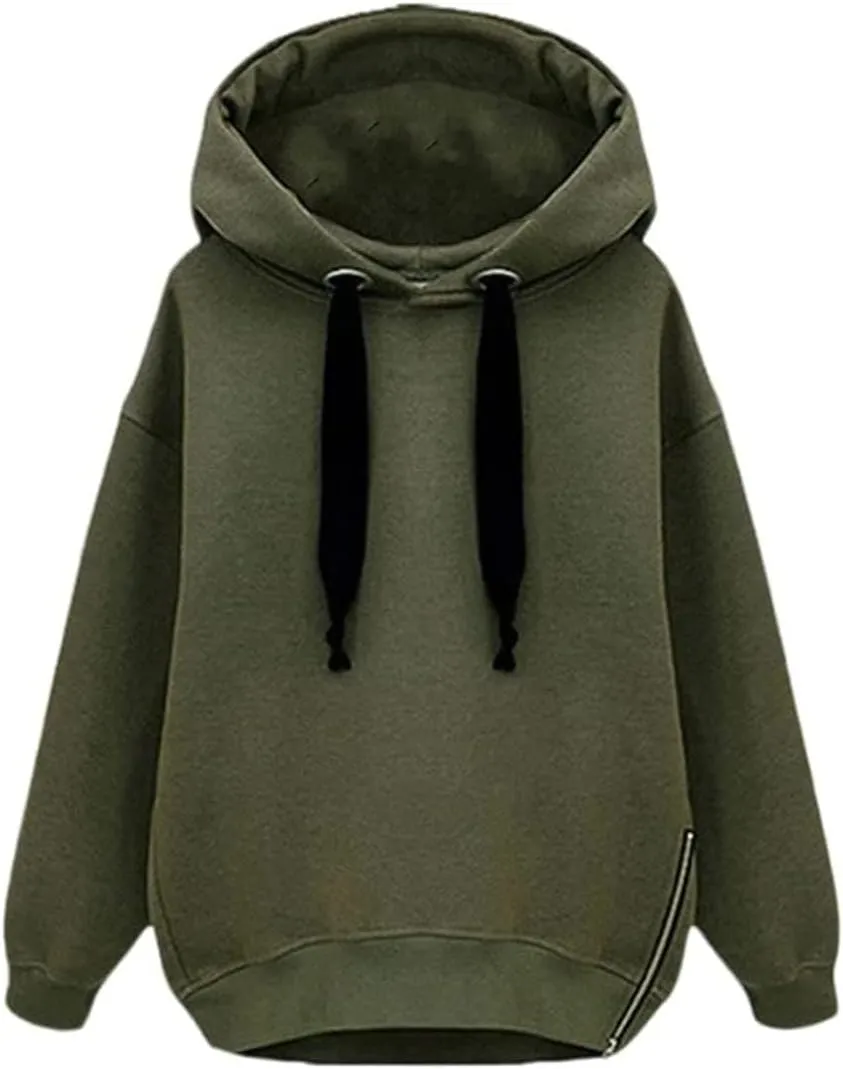 Womens Lightweight Trendy Basic Hoodies Cozy Tunic Pullover Tops Solid Color Sweatshirts Drawstring with Pockets