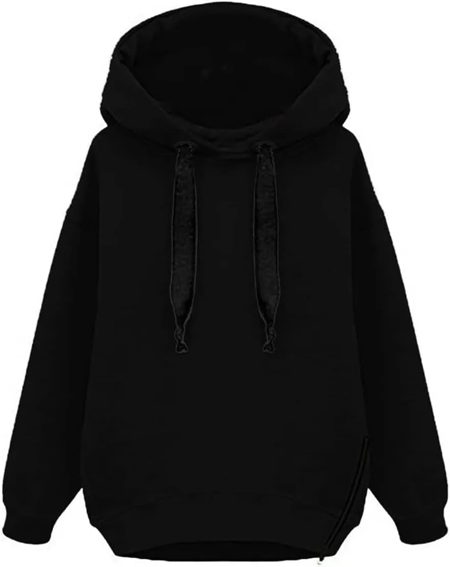 Womens Lightweight Trendy Basic Hoodies Cozy Tunic Pullover Tops Solid Color Sweatshirts Drawstring with Pockets