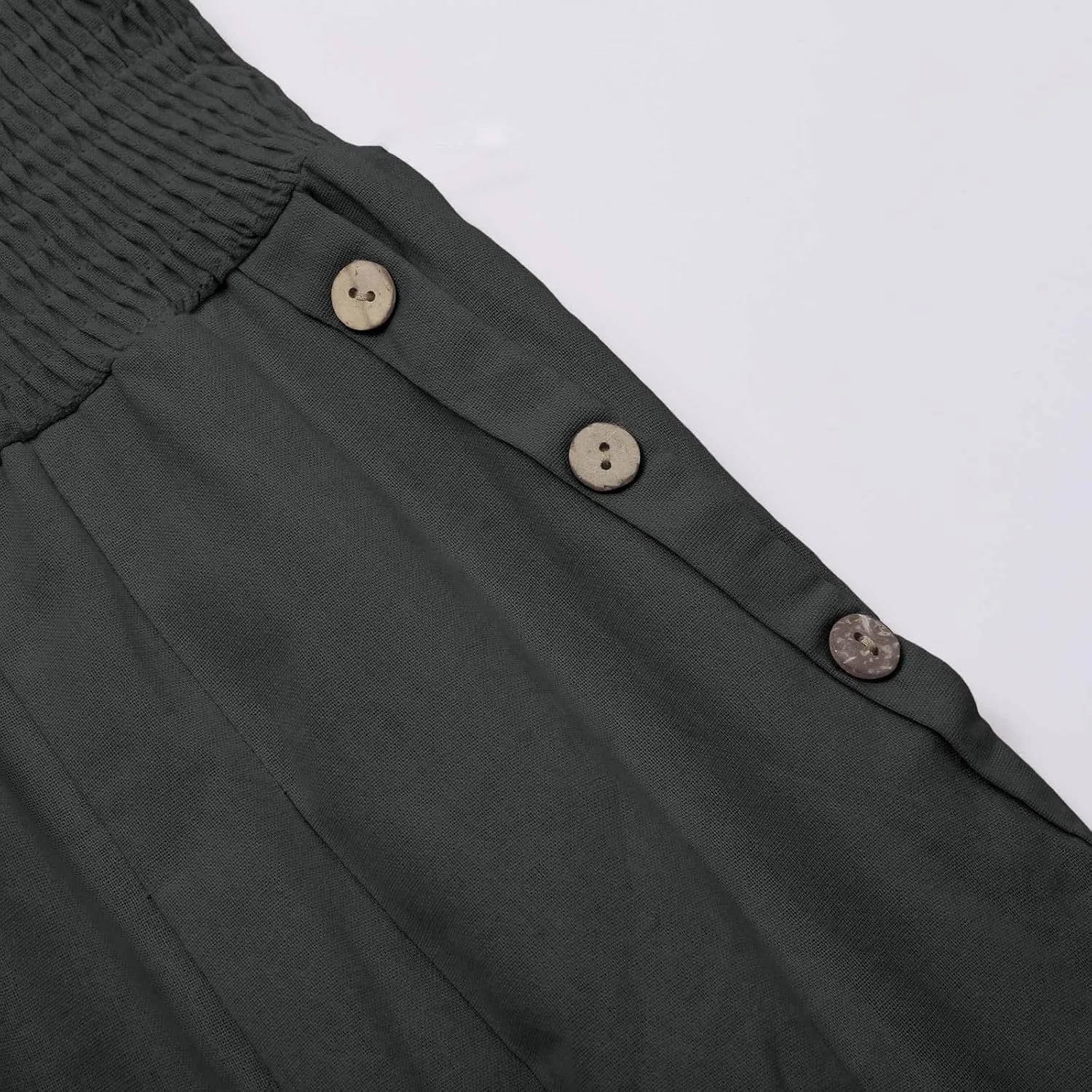 Womens Linen Pants 2025 Summer Casual Loose Wide Leg Palazzo Long Pants Smocked High Waist Flowy Beach Trousers Outfits