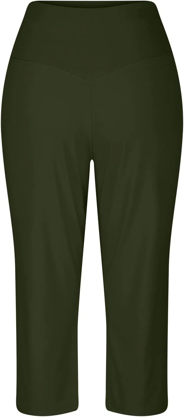 Womens Linen Pants Long Elastic Waist Summer Loose Capri Pants for Women Stretch Cotton Petite Short Capris Cargo