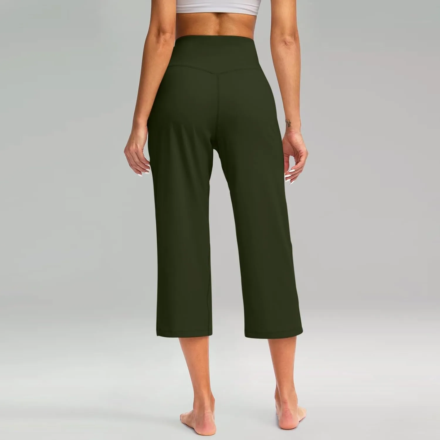 Womens Linen Pants Long Elastic Waist Summer Loose Capri Pants for Women Stretch Cotton Petite Short Capris Cargo