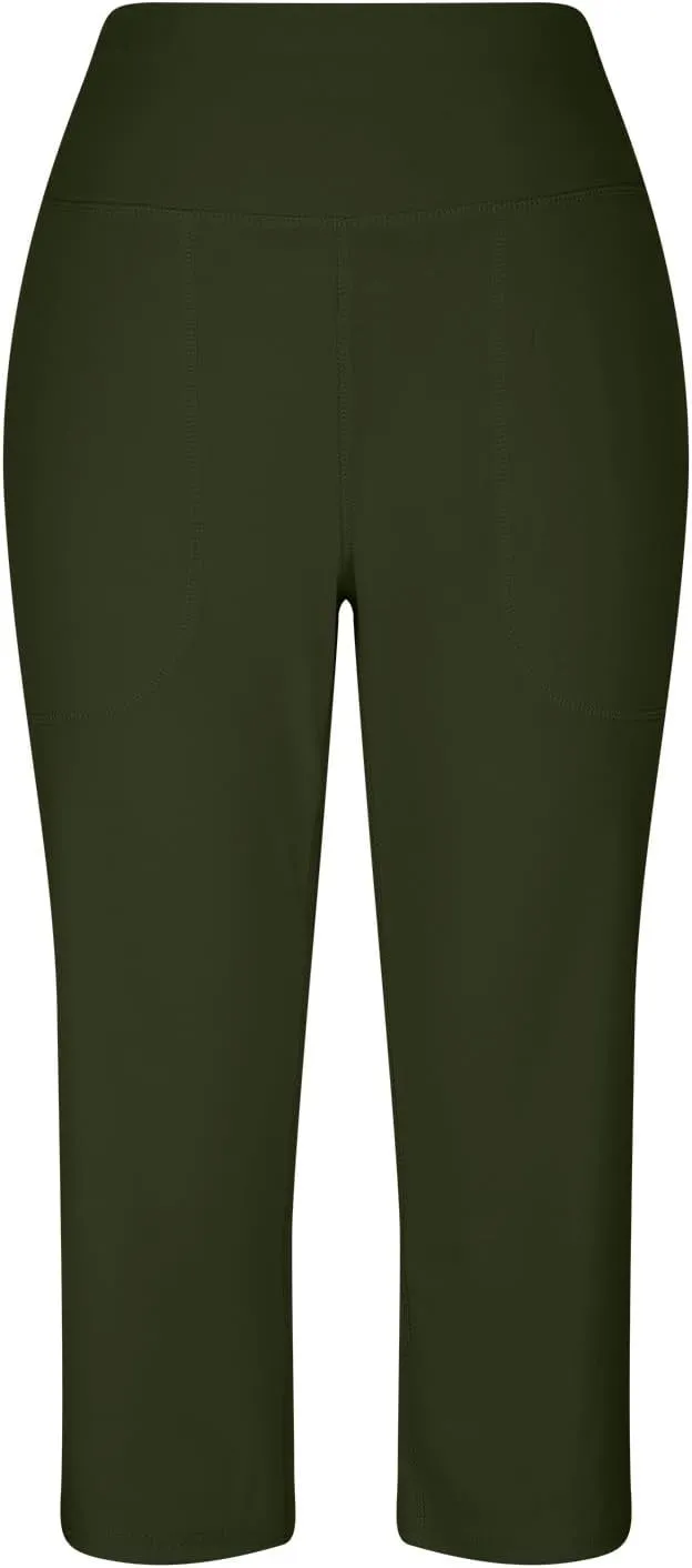 Womens Linen Pants Long Elastic Waist Summer Loose Capri Pants for Women Stretch Cotton Petite Short Capris Cargo