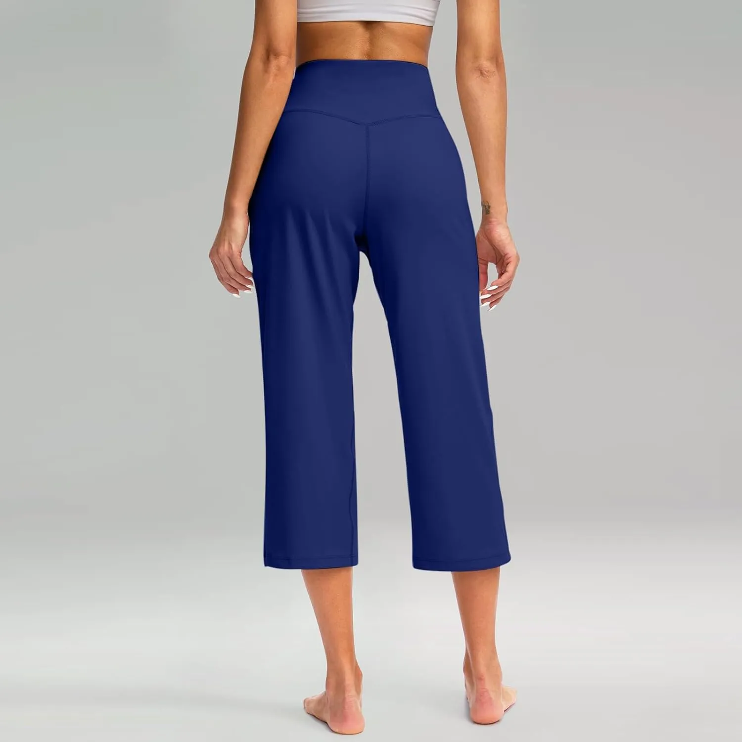 Womens Linen Pants Long Elastic Waist Summer Loose Capri Pants for Women Stretch Cotton Petite Short Capris Cargo