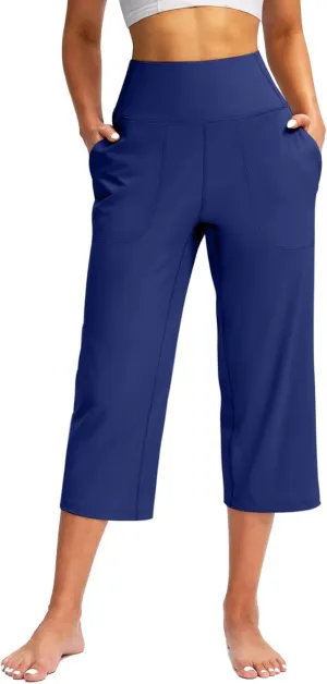 Womens Linen Pants Long Elastic Waist Summer Loose Capri Pants for Women Stretch Cotton Petite Short Capris Cargo