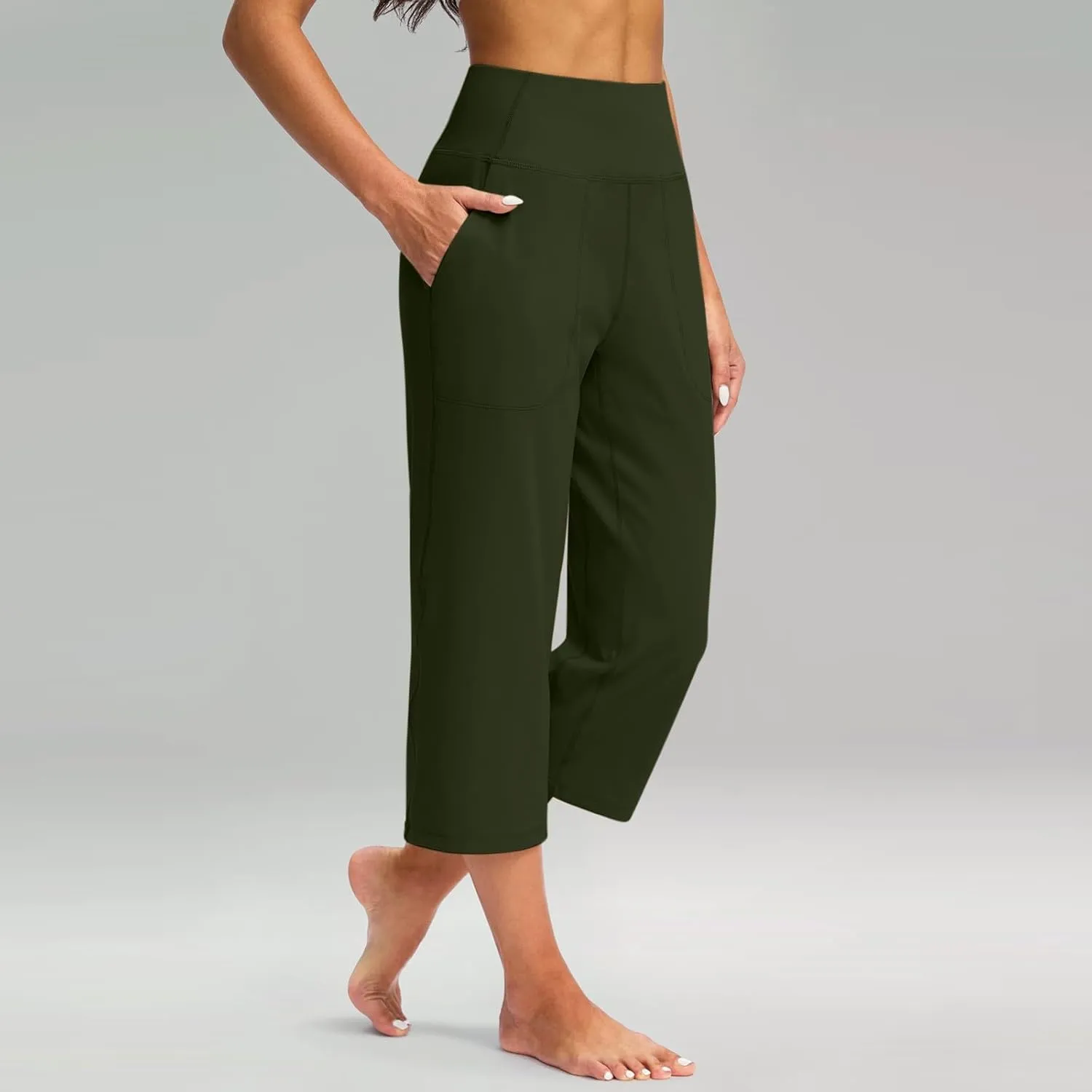 Womens Linen Pants Long Elastic Waist Summer Loose Capri Pants for Women Stretch Cotton Petite Short Capris Cargo