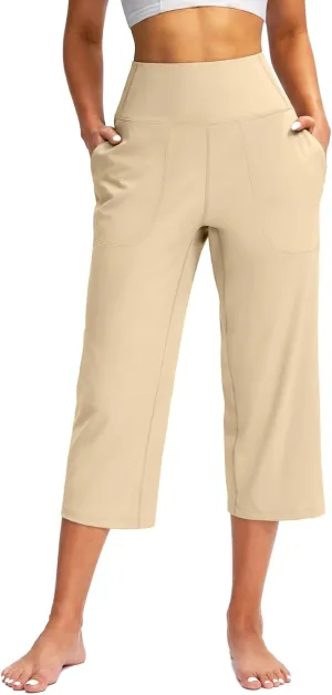 Womens Linen Pants Long Elastic Waist Summer Loose Capri Pants for Women Stretch Cotton Petite Short Capris Cargo