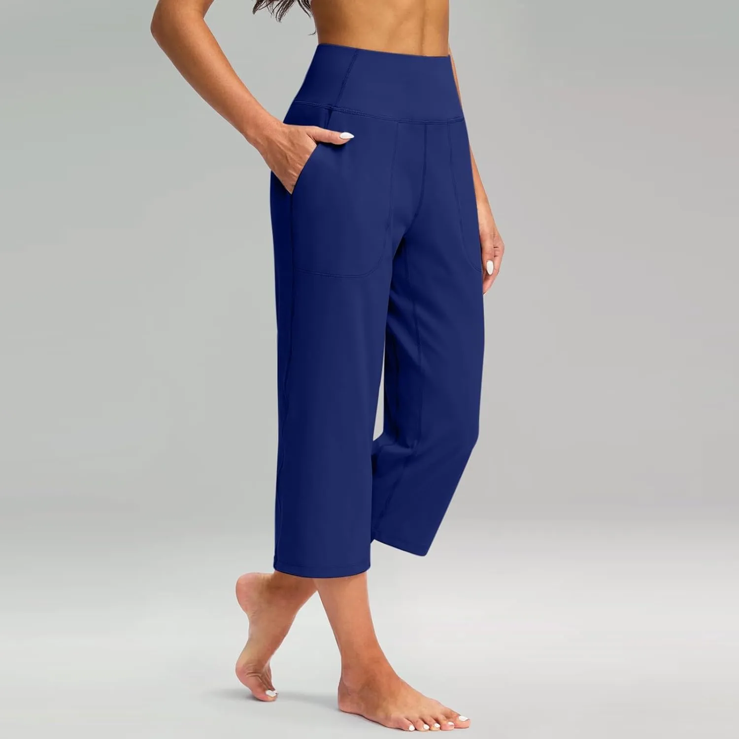 Womens Linen Pants Long Elastic Waist Summer Loose Capri Pants for Women Stretch Cotton Petite Short Capris Cargo