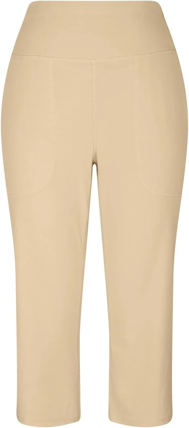 Womens Linen Pants Long Elastic Waist Summer Loose Capri Pants for Women Stretch Cotton Petite Short Capris Cargo