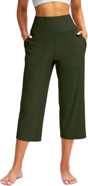 Womens Linen Pants Long Elastic Waist Summer Loose Capri Pants for Women Stretch Cotton Petite Short Capris Cargo