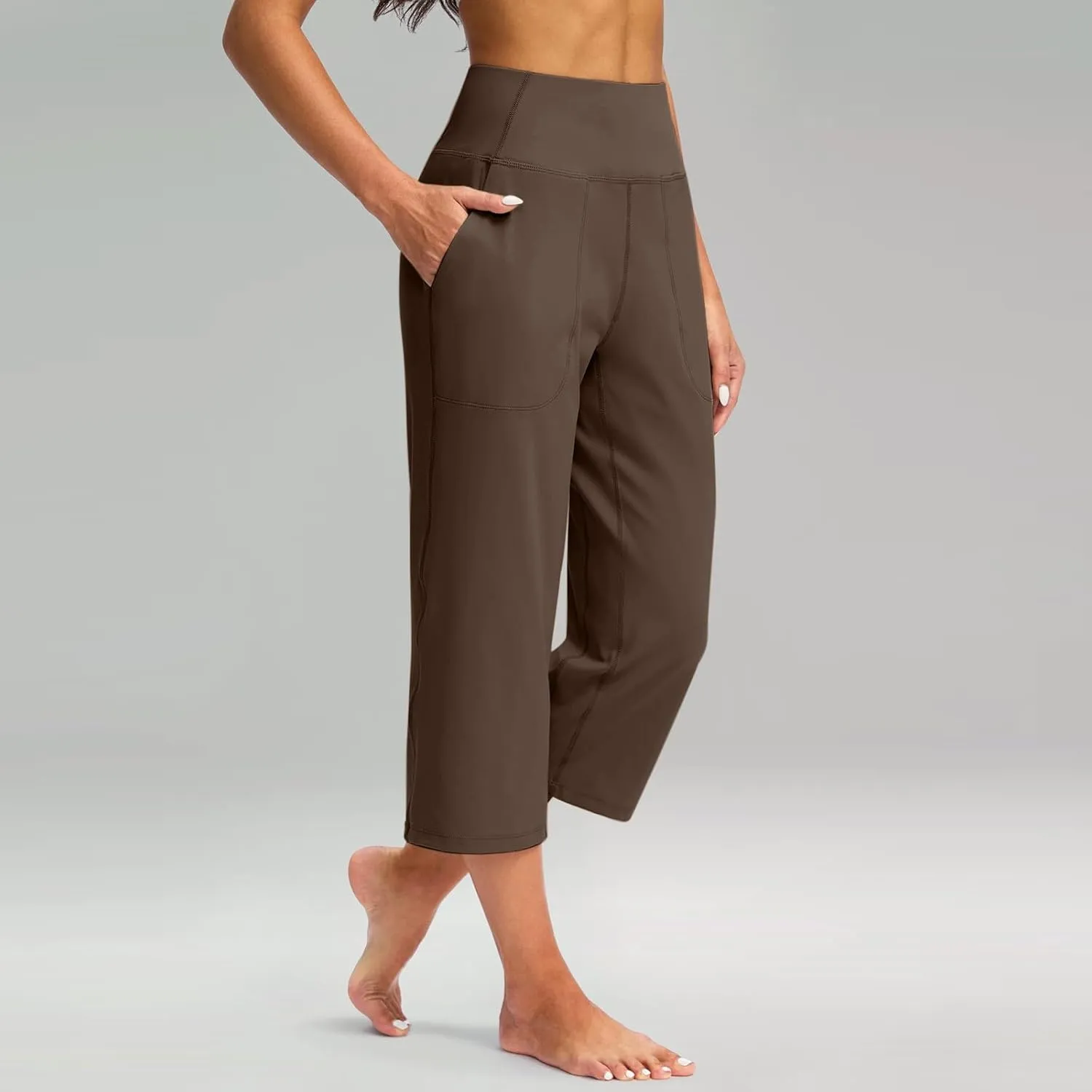 Womens Linen Pants Long Elastic Waist Summer Loose Capri Pants for Women Stretch Cotton Petite Short Capris Cargo