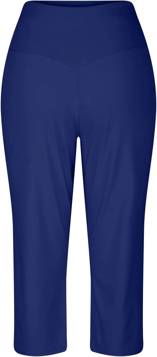 Womens Linen Pants Long Elastic Waist Summer Loose Capri Pants for Women Stretch Cotton Petite Short Capris Cargo