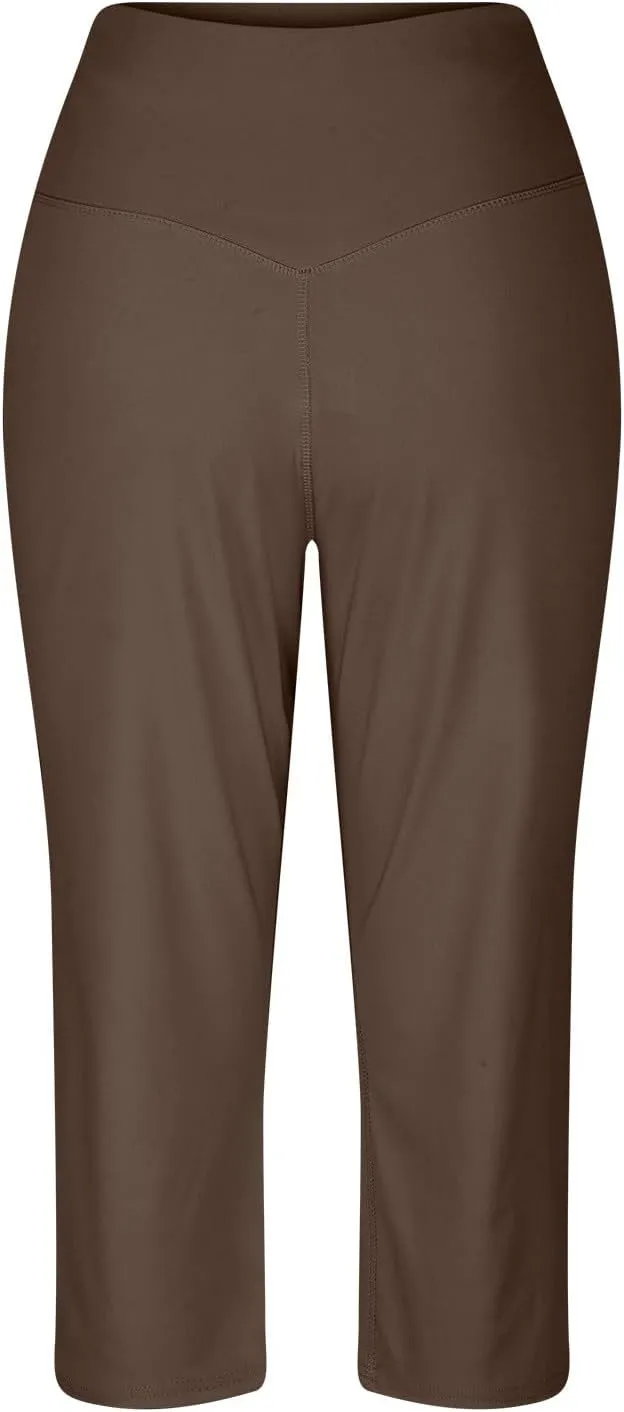 Womens Linen Pants Long Elastic Waist Summer Loose Capri Pants for Women Stretch Cotton Petite Short Capris Cargo