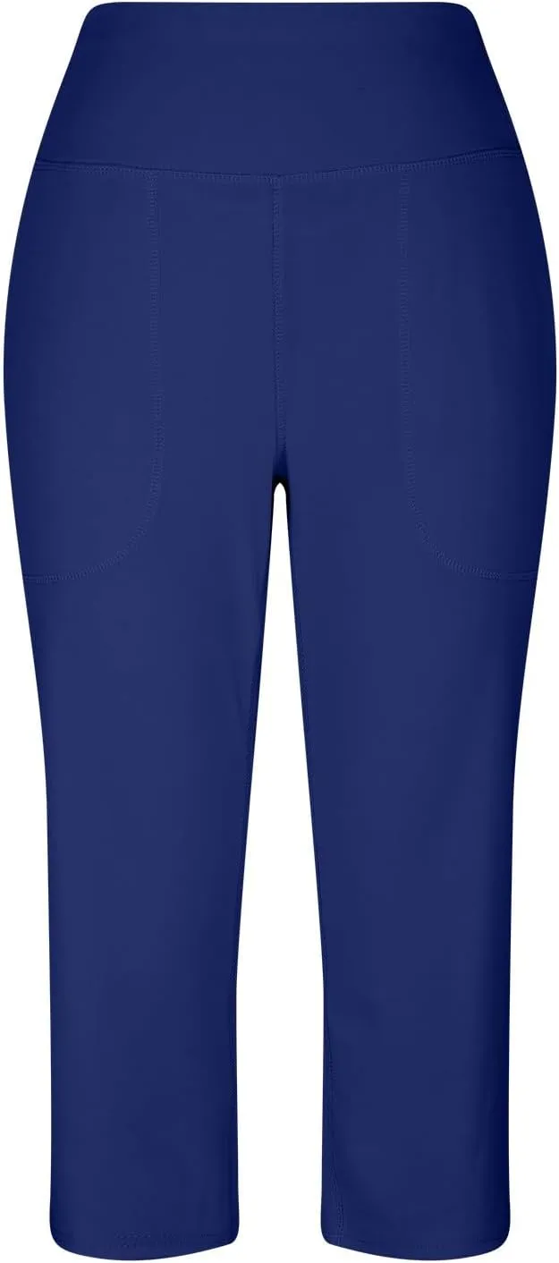 Womens Linen Pants Long Elastic Waist Summer Loose Capri Pants for Women Stretch Cotton Petite Short Capris Cargo