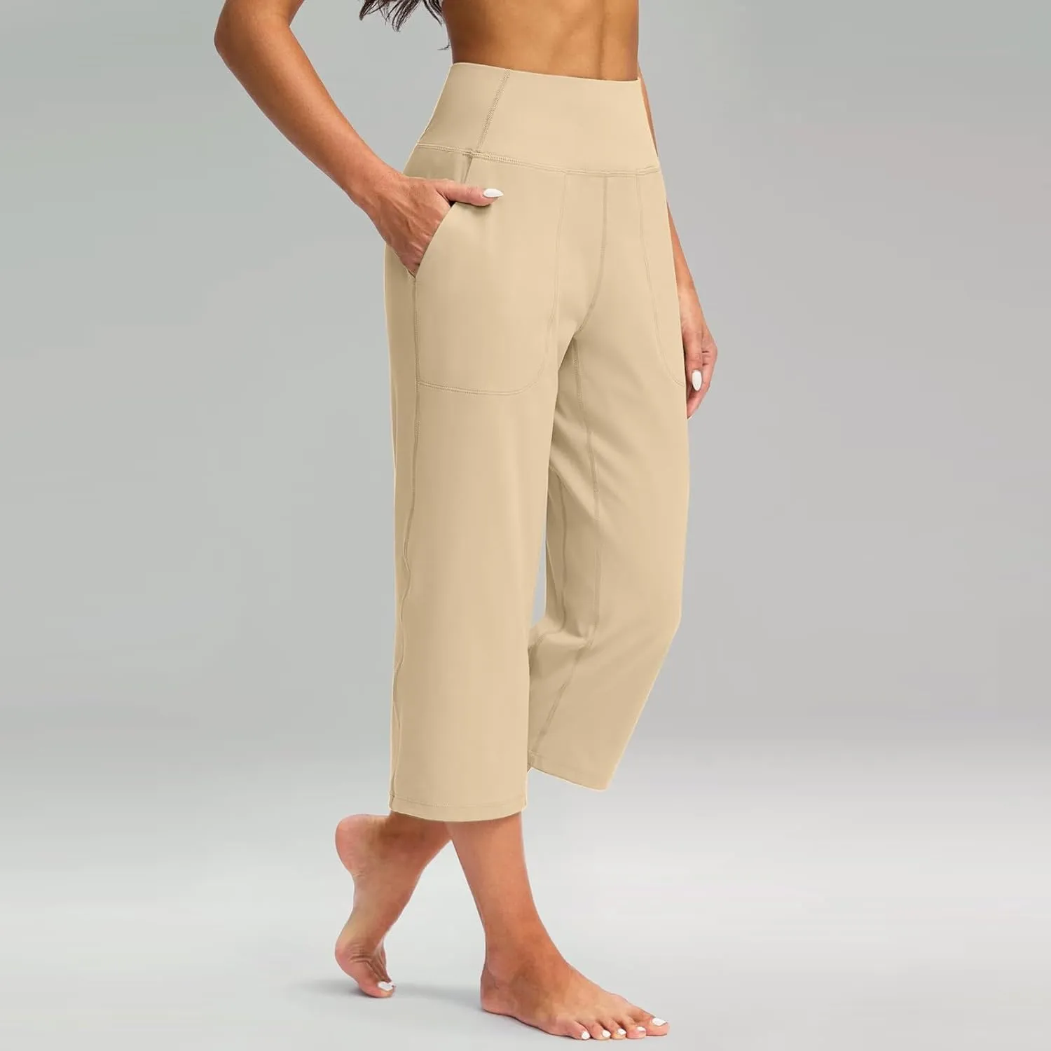 Womens Linen Pants Long Elastic Waist Summer Loose Capri Pants for Women Stretch Cotton Petite Short Capris Cargo
