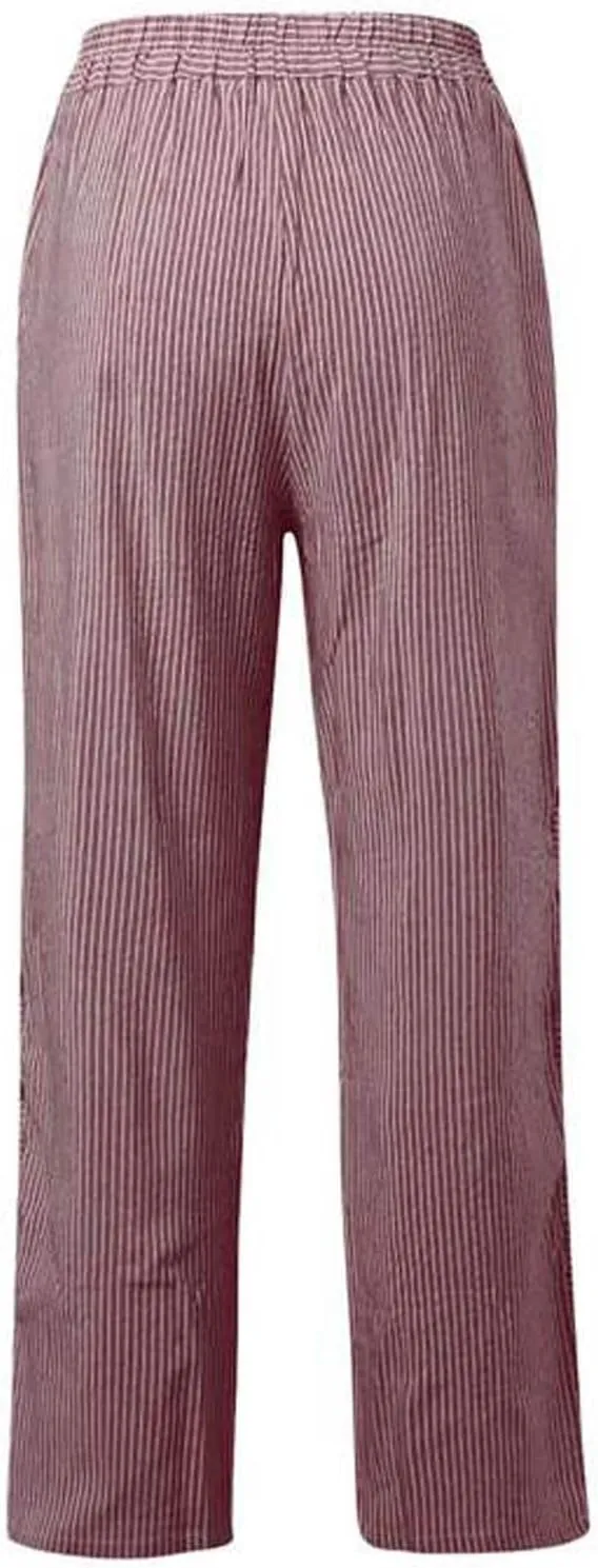 Womens Linen Pants Plus Size Striped Summer Casual Gauze Pants Elastic High Waist Wide Leg Loose Fit Workout Trousers