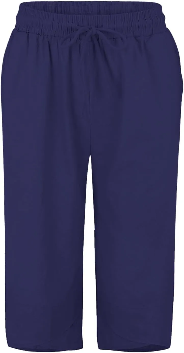 Women's Linen Pants Wide Leg Work Dress Pants Drawstring Casual Solid Color Shorts Cotton Linen Pants Casual 2025