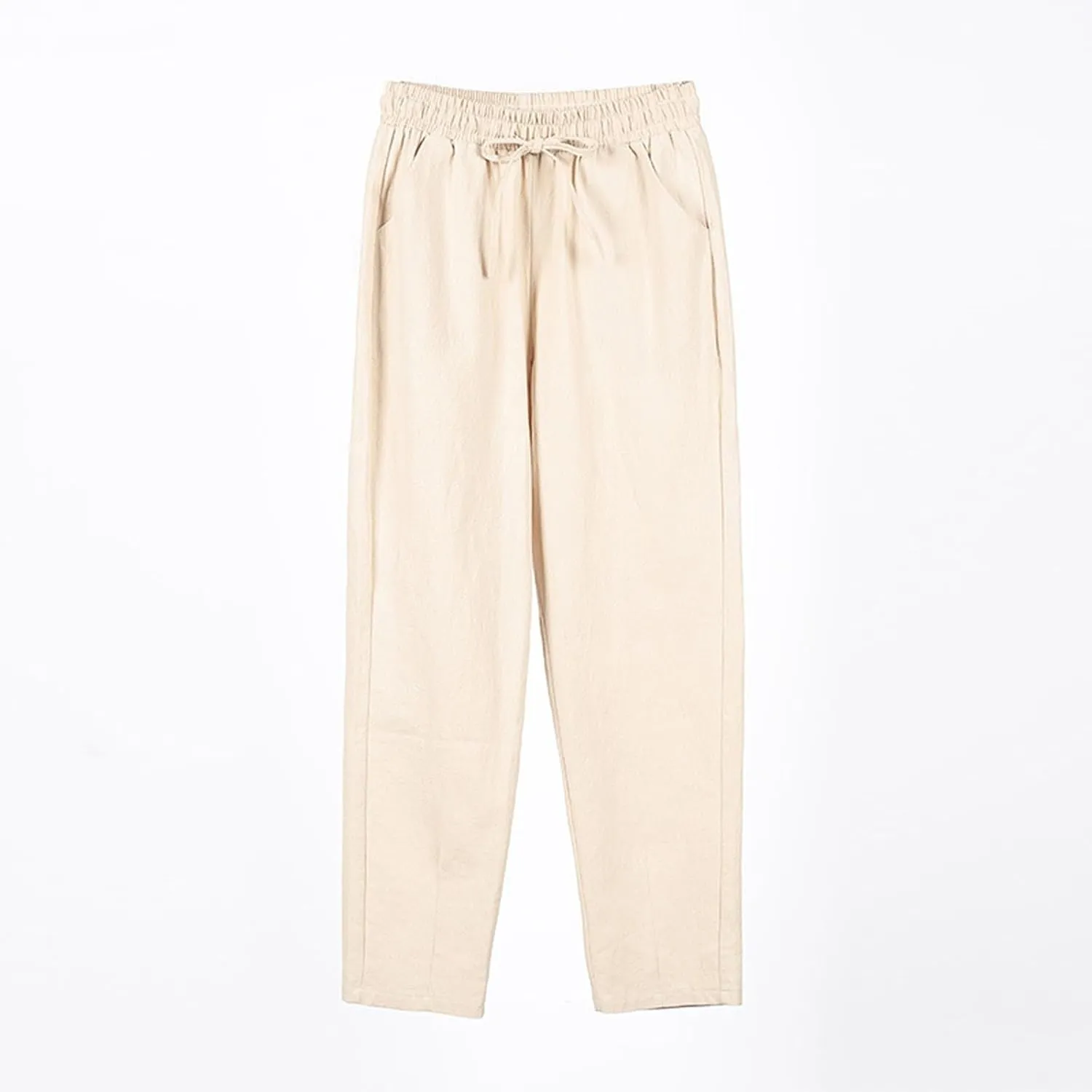 Womens Linen Pants with Pockets Summer 2025 Cropped Cotton Linen Pants Drawstring Petite Casual Beach Summer Pants