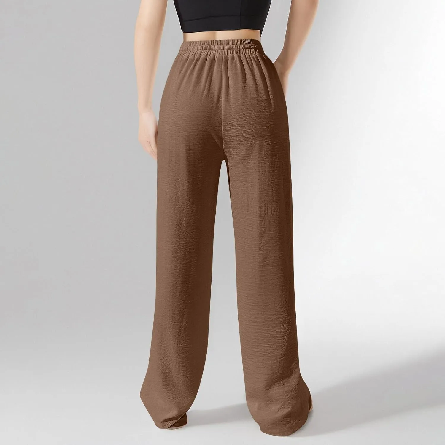 Women's Linen Summer Palazzo Pants Flowy Wide Leg Beach Pants with Pockets