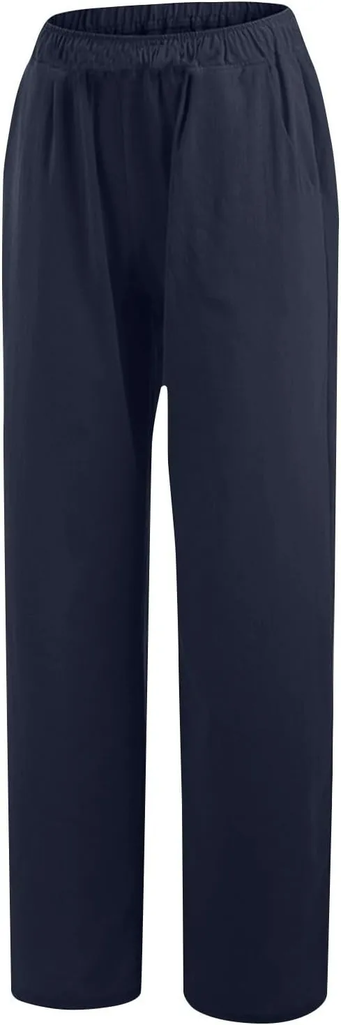 Women's Linen Wide Leg Pants Casual Loose Elastic Waisted Casual Summer Barrel Beach Palazzo Loose Fit Trousers